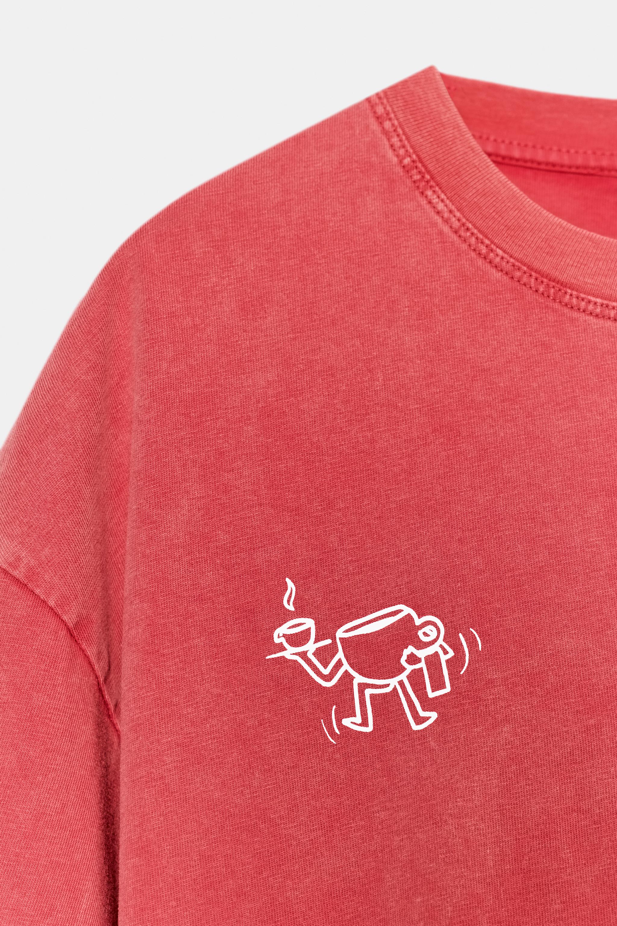 CUT PRINT WASHED EFFECT T-SHIRT